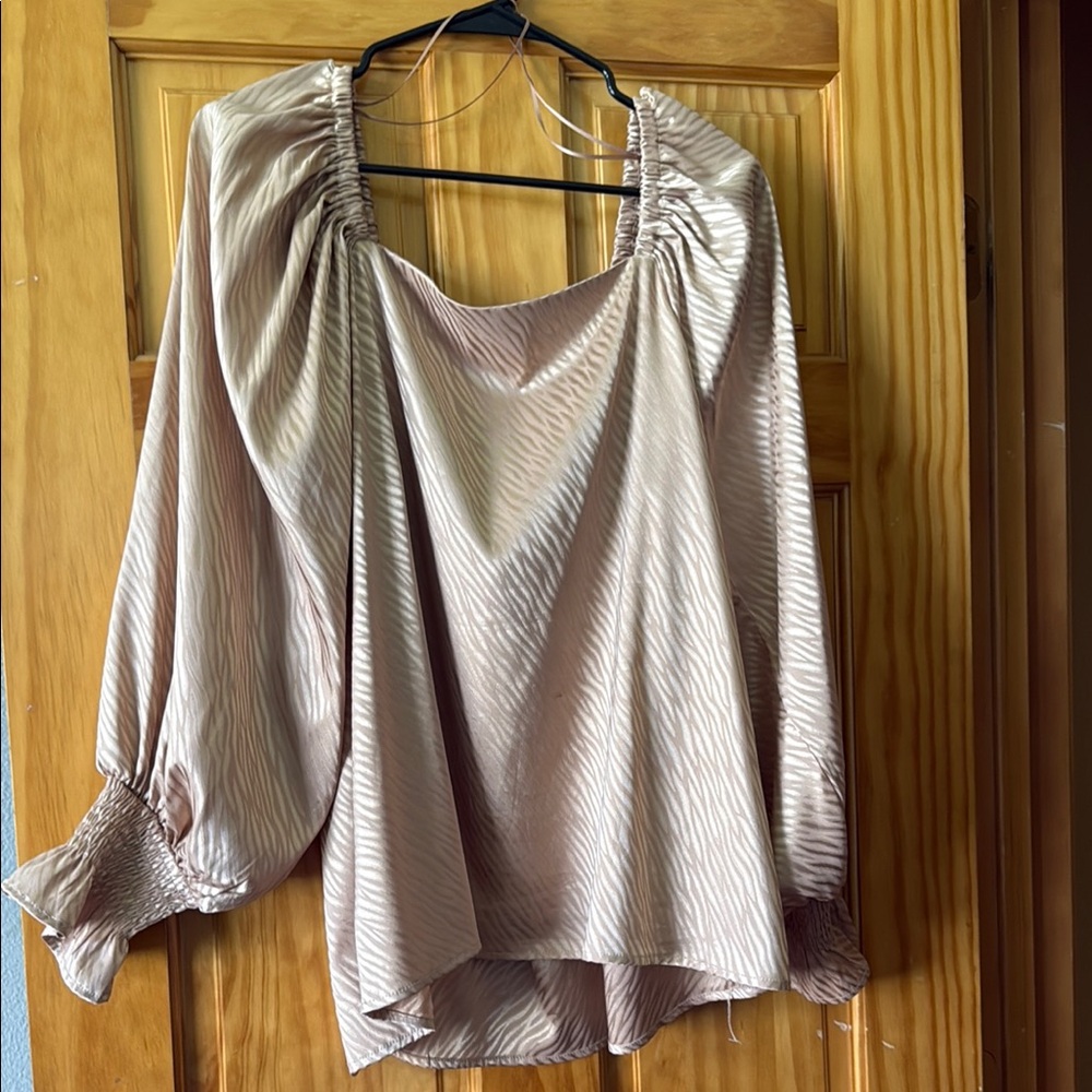 Vine & Love Tan Ruched Relaxed Blouse